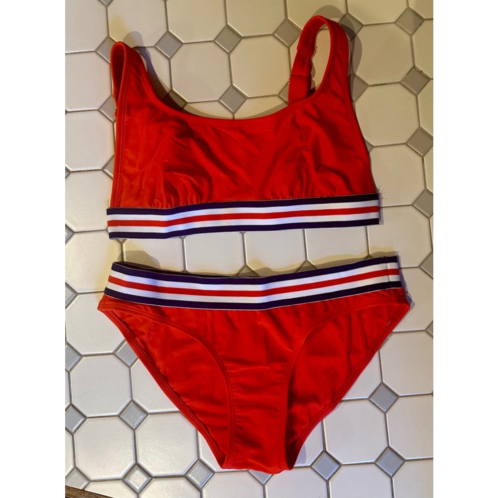 Xhilaration (Medium bottom, Large top) Red Bikini with Red White & Blue Band